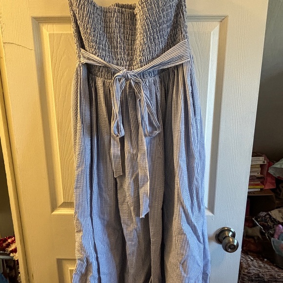 Blue seersucker vacation sundress Lane Bryant 18/20 - Picture 2 of 5